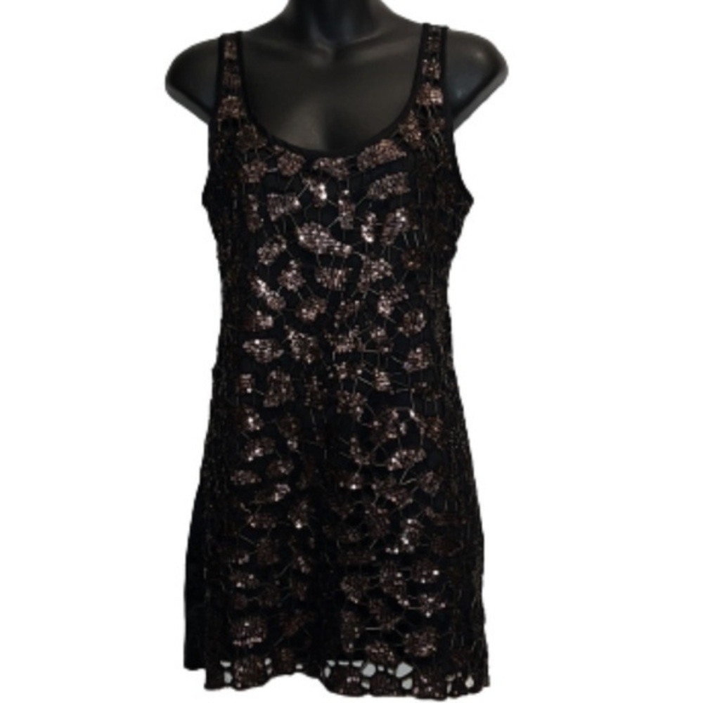 Guess black/copper beaded and sequin body con dress size 1